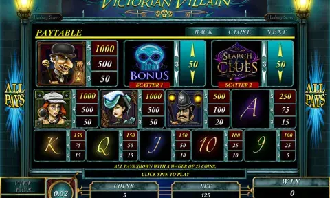 Victorian Villain Slot Paytable