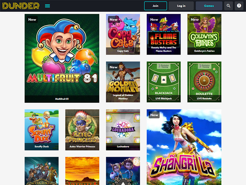 Dunder casino games play