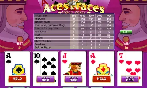 Aces and Faces Video Poker Game