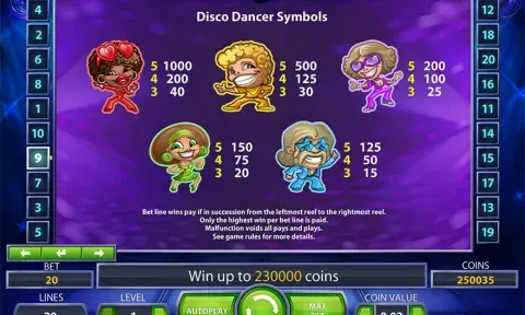 Disco Spins Slot Paytable