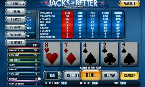 Jacks or Better Multi Hand Online