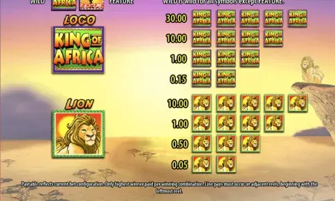 King of Africa Slot Paytable