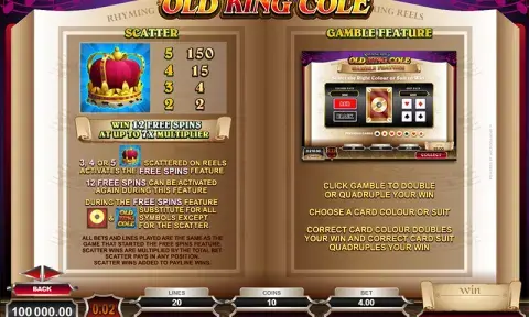Rhyming Reels - Old King Cole Slot Paytable