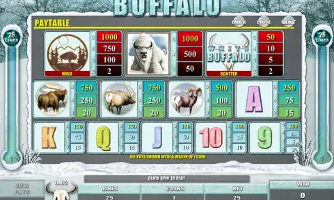 White Buffalo Slot Paytable